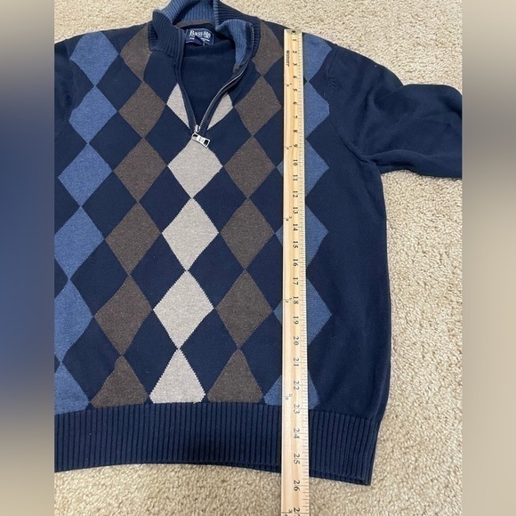 Bass Argyle Quarter Zip Pullover Sweater Blue Brown Knit Mens Size M - Picture 4 of 9